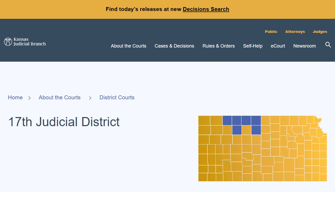 Kansas 17th Judicial District page for Smith County court records after arrest