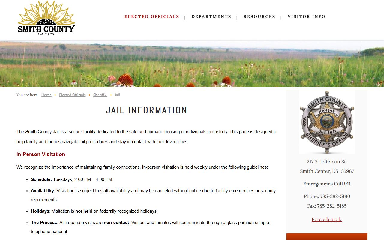 Smith County Jail custody rules and inmate communication page