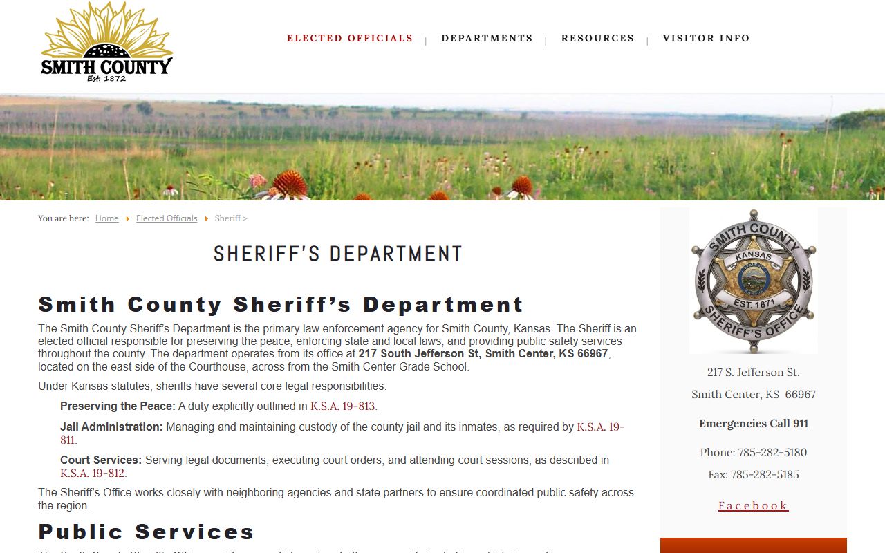 Smith County Sheriff's Department contact block for Smith County Jail records